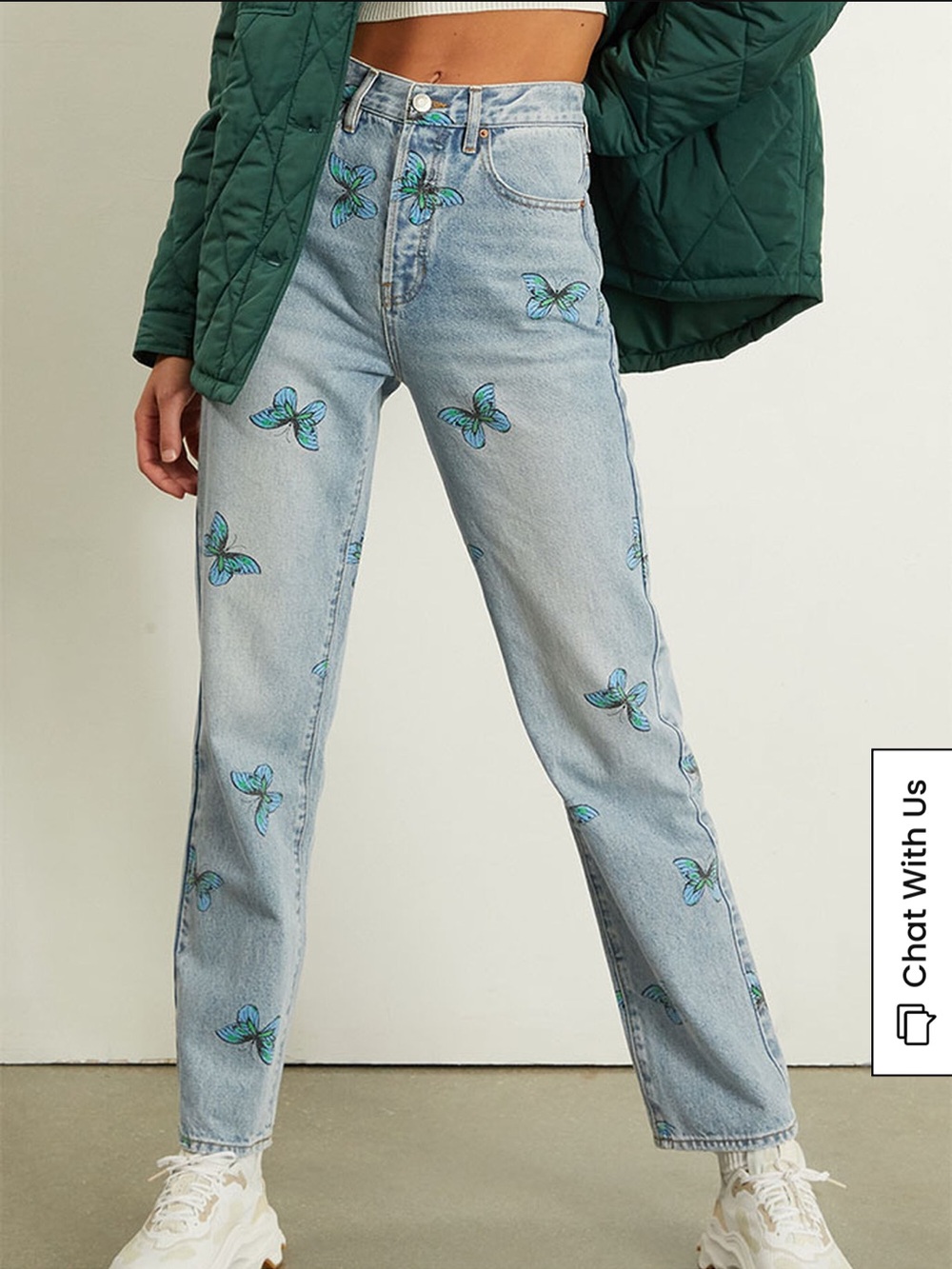 NWT Pacsun Eco Butterfly Print Dad Jeans Medium Indigo Size 25 - Picture 3 of 10